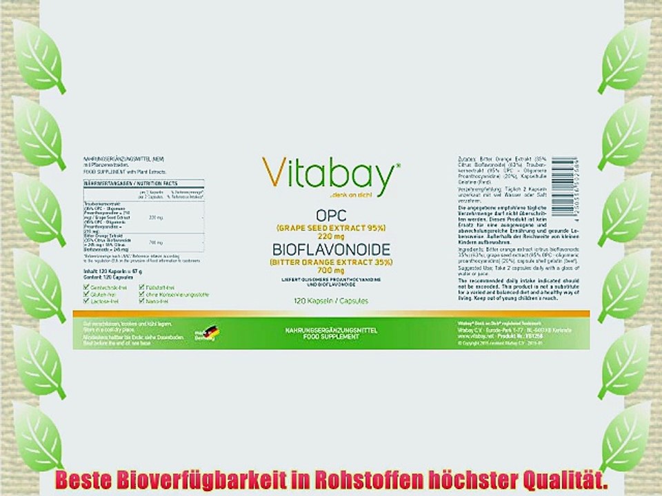 Vitabay OPC 95 Traubenkernextrakt / Grape Seed Extrakt - 220 mg - Bioflavonoid 700 mg - 120