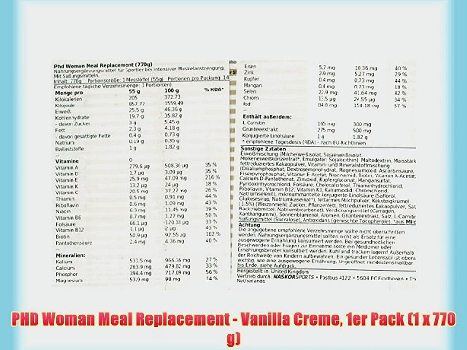 PHD Woman Meal Replacement - Vanilla Creme 1er Pack (1 x 770 g)