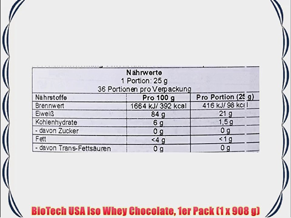BioTech USA Iso Whey Chocolate 1er Pack (1 x 908 g)