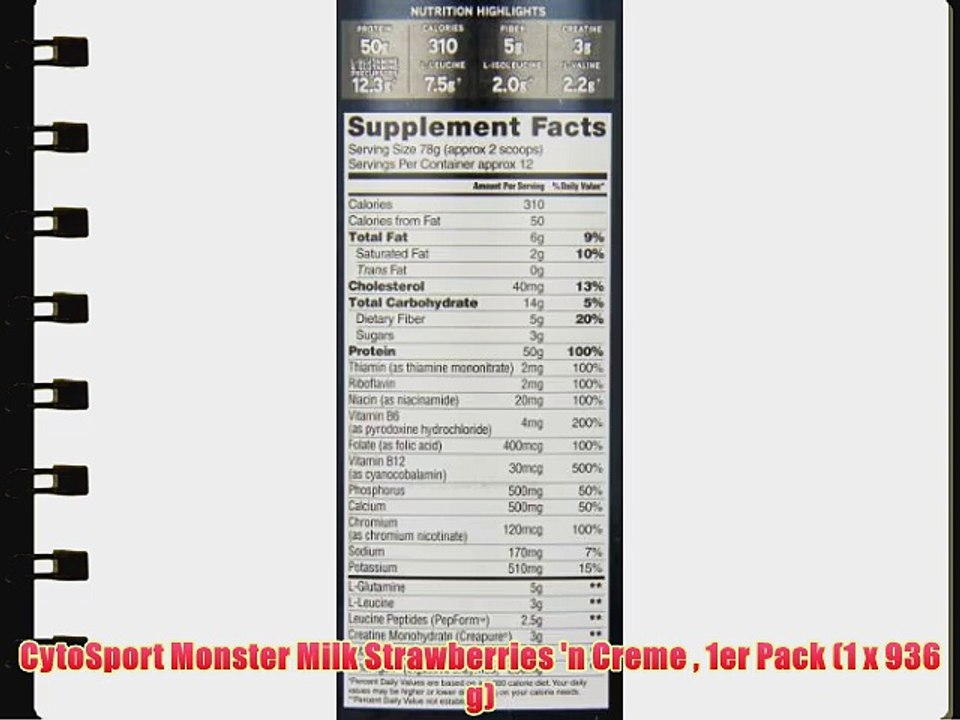 CytoSport Monster Milk Strawberries 'n Creme  1er Pack (1 x 936 g)