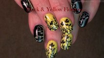 Black and Yellow Flower Nail Art Tutorial for short nails