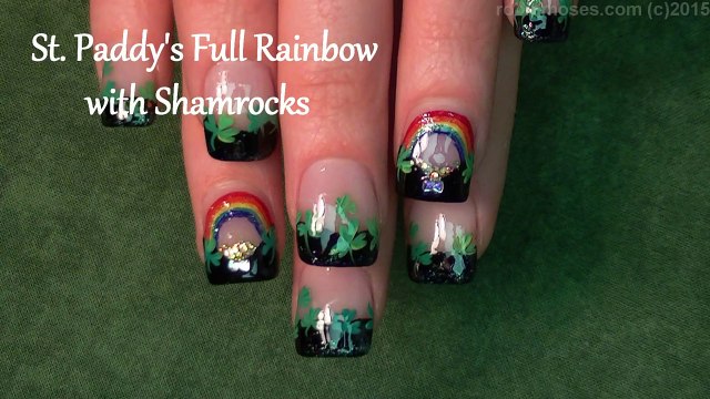 St. Patricks Day Nails Rainbows and Shamrock Nail Design