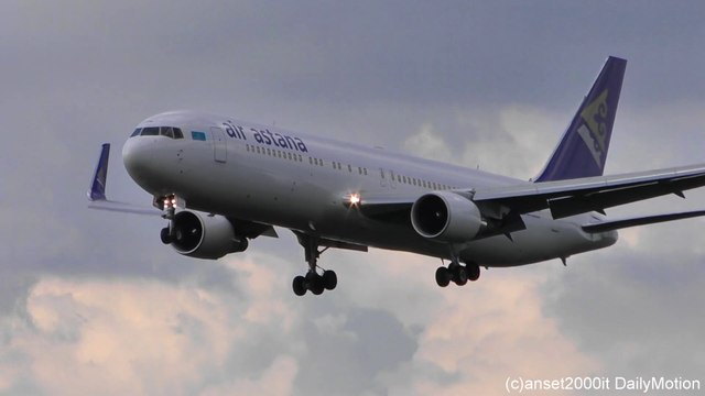 Boeing 767 Air Astana P4-KEB Landing in Frankfurt Airport. Flight KC921 from Astana. Plane Spotting
