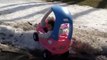 Dad plays Cop arresting adorable baby girl in her tuny Car stuck in the snow