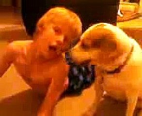 Dog rips boy's pants off!