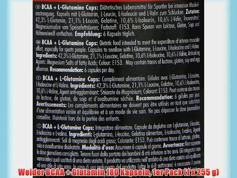 Weider BCAA   Glutamin 180 Kapseln 1er Pack (1 x 255 g)