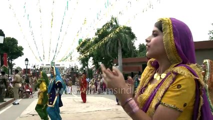 Indian Punjabi girls perform Gidda dance at Wagah border on Independence day