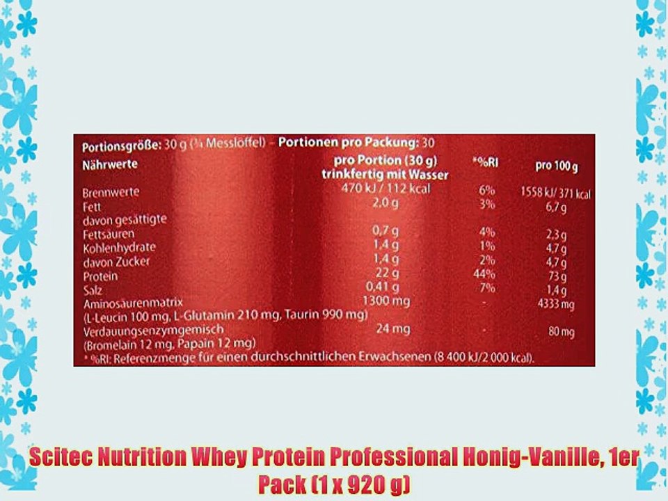 Scitec Nutrition Whey Protein Professional Honig-Vanille 1er Pack (1 x 920 g)
