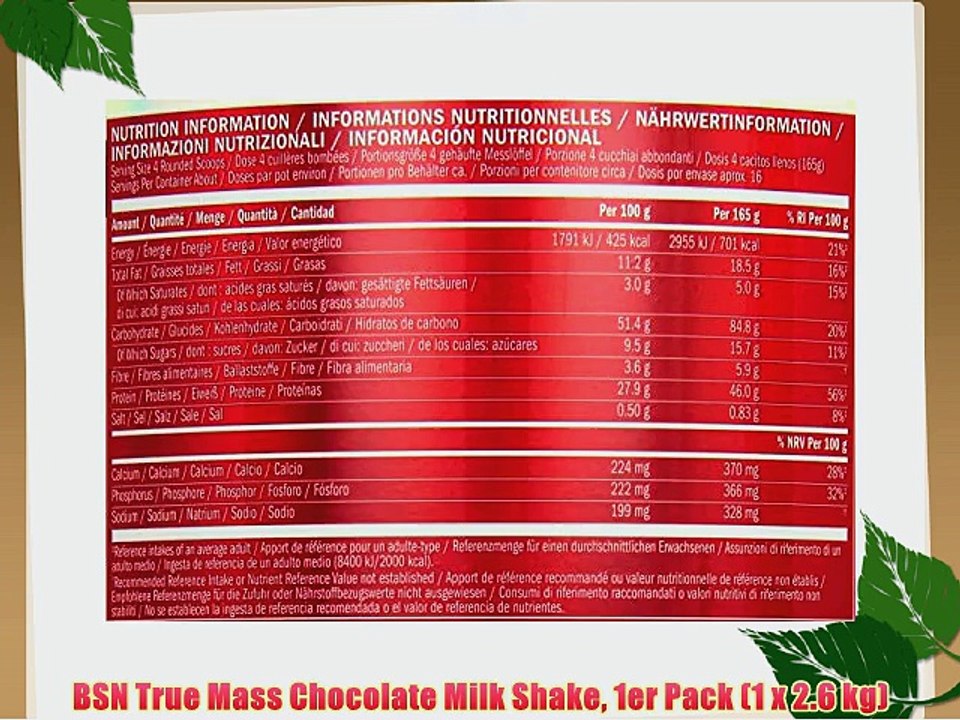 BSN True Mass Chocolate Milk Shake 1er Pack (1 x 2.6 kg)