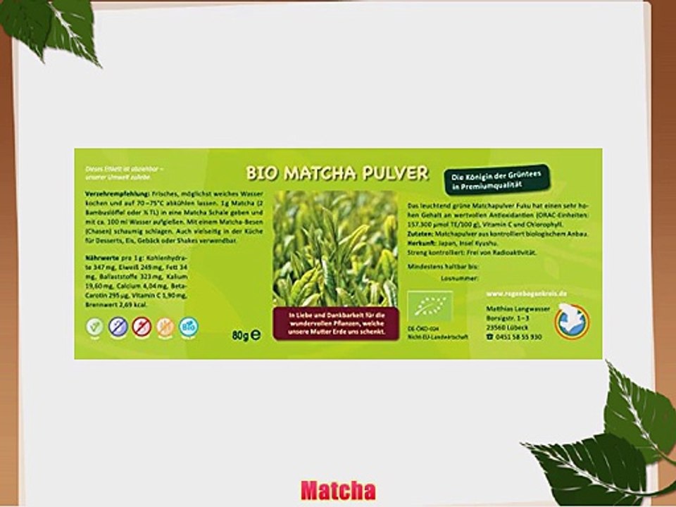 Regenbogenkreis Matcha Pulver Fuku Bio Premiumqualit?t 80g