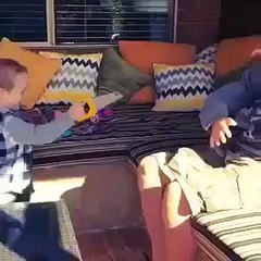 PRANK child cuts his father's hand with a saw