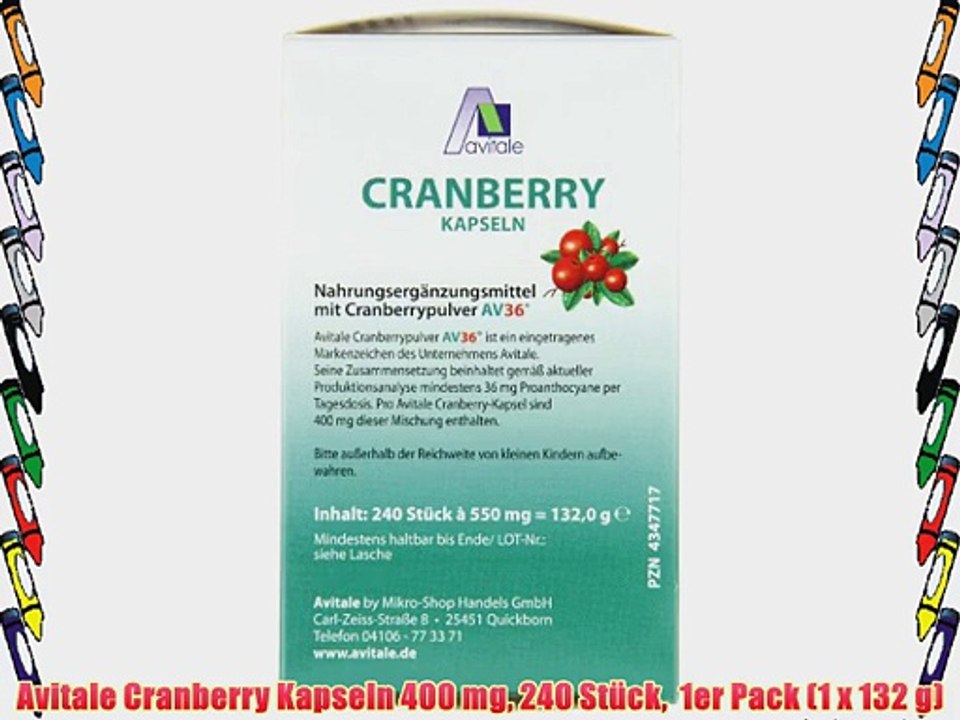Avitale Cranberry Kapseln 400 mg 240 St?ck  1er Pack (1 x 132 g)