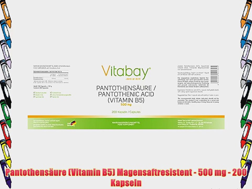 Pantothens?ure (Vitamin B5) Magensaftresistent - 500 mg - 200 Kapseln