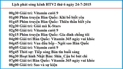 Lịch phát sóng kênh HTV2 thứ 6 ngày 24-7-2015