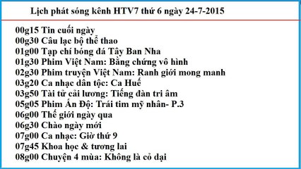 Lịch phát sóng kênh HTV7 thứ 6 ngày 24-7-2015
