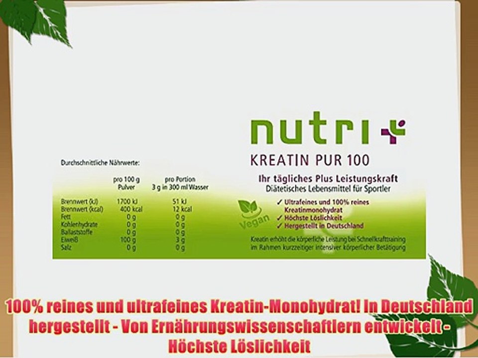 Nutri-Plus Kreatin Pur 100 - Ultrafeines Monohydrat 500g - Neutral - Ohne Zusatzstoffe - Dose