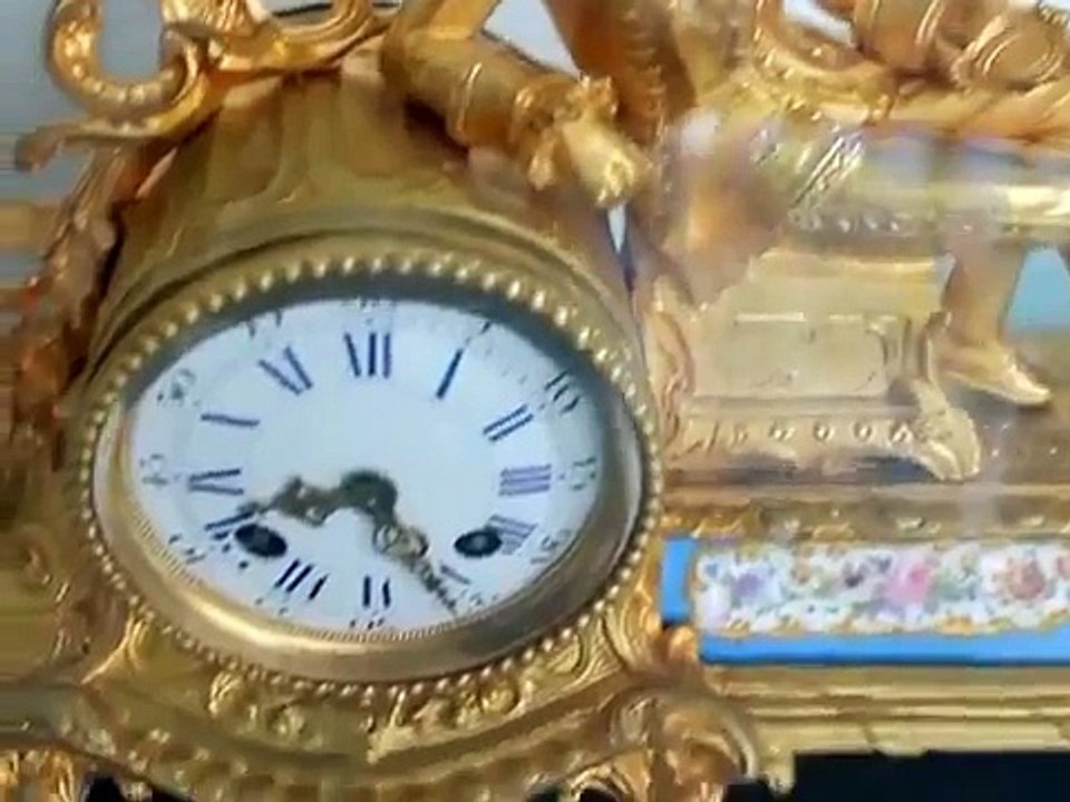 NICOLE FRERES GILDED Antique Clock RICHOND PARIS Chime Music Box Shelf Mantel French Musical France