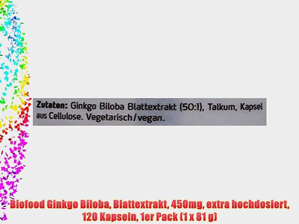 Biofood Ginkgo Biloba Blattextrakt 450mg extra hochdosiert 120 Kapseln 1er Pack (1 x 81 g)