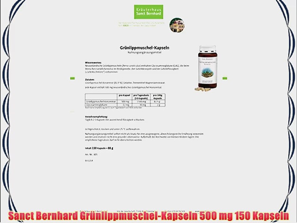 Sanct Bernhard Gr?nlippmuschel-Kapseln 500 mg 150 Kapseln
