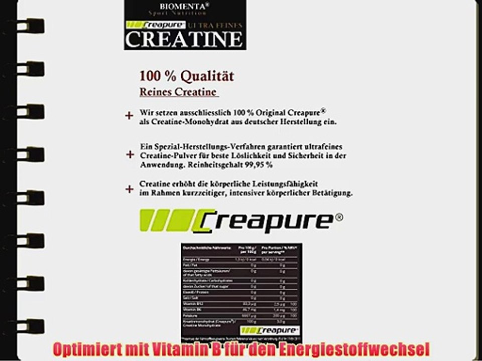 1000 g Mikronisiertes Hochdosiertes Creatin - Biomenta Kreatin Creapure - 1 Jahreskur
