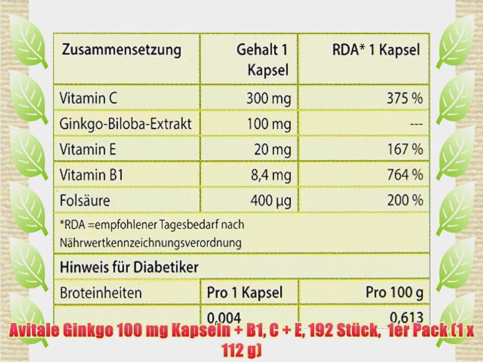 Avitale Ginkgo 100 mg Kapseln   B1 C   E 192 St?ck  1er Pack (1 x 112 g)