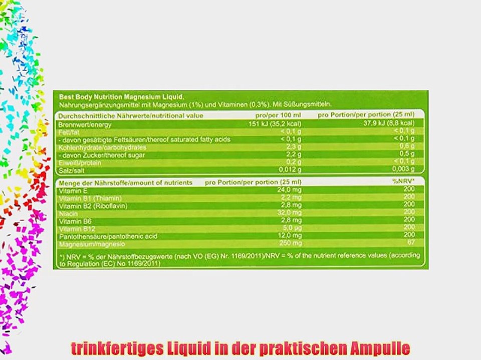 Best Body Nutrition Magnesium Vitamin Liquid Tropical Geschmack 20 Ampullen ? 25 ml (500 ml)