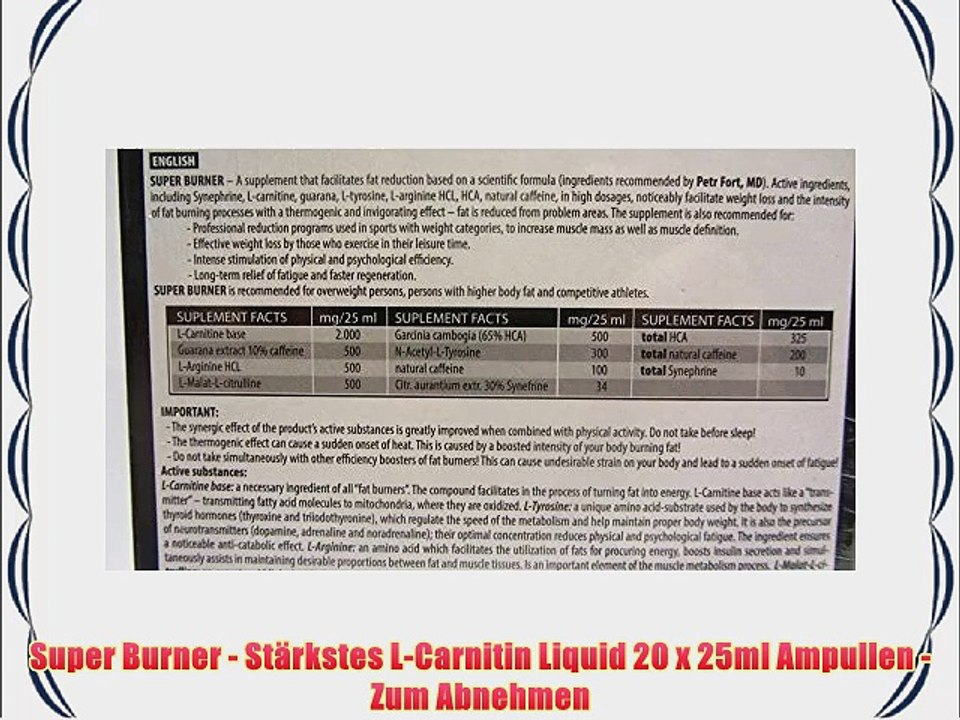 Super Burner - St?rkstes L-Carnitin Liquid 20 x 25ml Ampullen - Zum Abnehmen