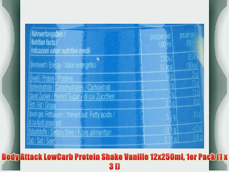 Body Attack LowCarb Protein Shake Vanille 12x250ml 1er Pack (1 x 3 l)