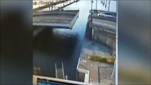 Dutch driver tries to jump drawbridge and falls into water!