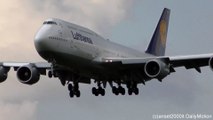 Boeing 747-8 Lufthansa Landing in Frankfurt Airport. D-ABYD flight LH797 from Hong Kong. Plane Spotting