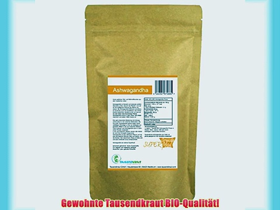 Ashwagandha Pulver BIO (200g) Superfood [Withania somnifera Ayurveda] Tausendkraut