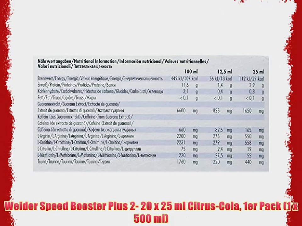 Weider Speed Booster Plus 2- 20 x 25 ml Citrus-Cola 1er Pack (1 x 500 ml)