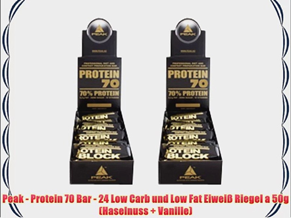 Peak - Protein 70 Bar - 24 Low Carb und Low Fat Eiwei? Riegel a 50g (Haselnuss   Vanille)