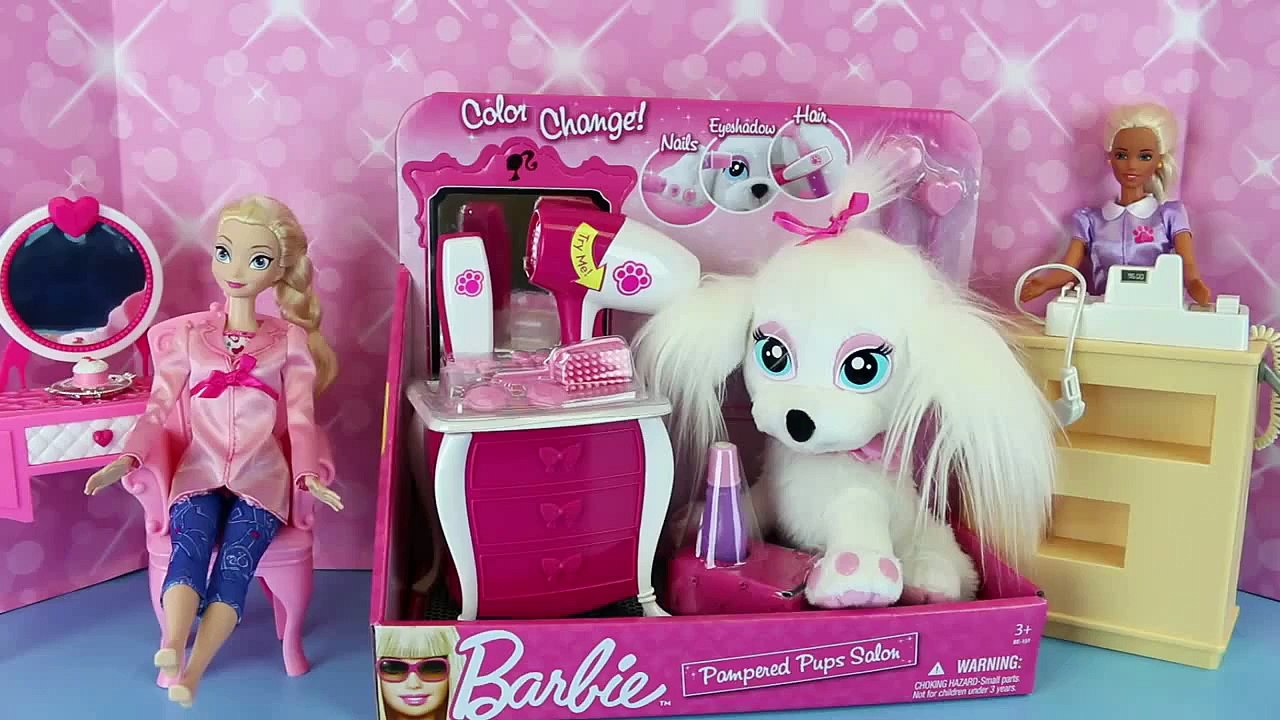 NEW BARBIE Color Changing Puppy Salon with Frozen Elsa Doll and Grooming Dog by DisneyCarT