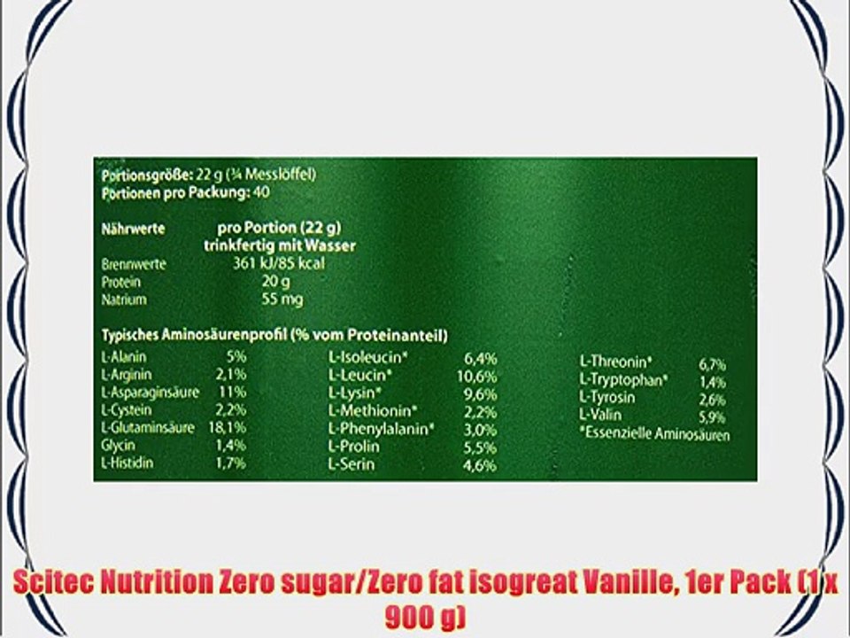 Scitec Nutrition Zero sugar/Zero fat isogreat Vanille 1er Pack (1 x 900 g)