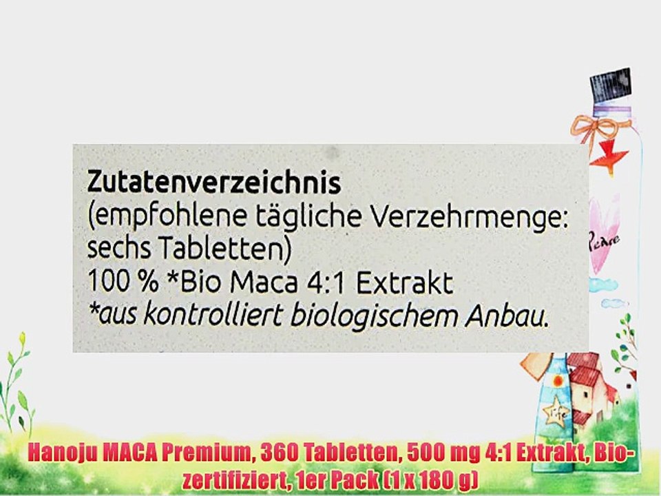 Hanoju MACA Premium 360 Tabletten 500 mg 4:1 Extrakt Bio-zertifiziert 1er Pack (1 x 180 g)