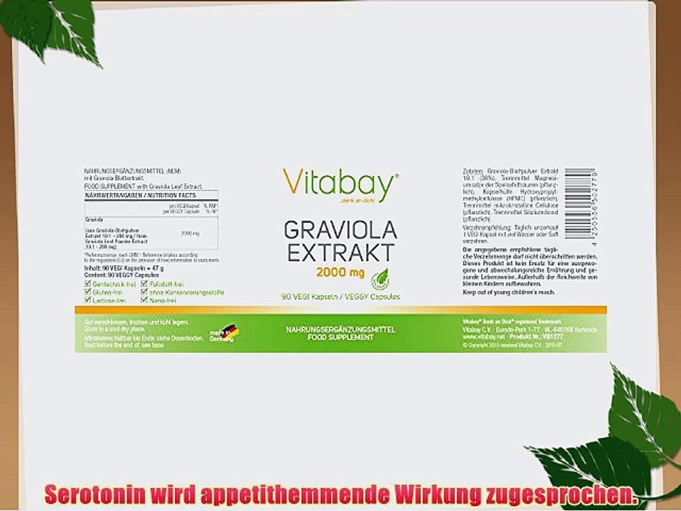Vitabay Graviola Extrakt 2000 mg - 90 Vegane Kapseln