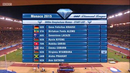 3000m steeple F – DL Monaco 2015, victoire d’Habiba Ghribi (9'11''28, MPM)2