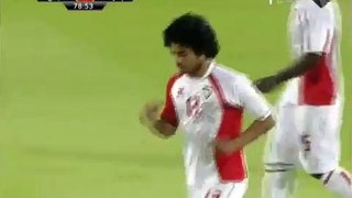 Awana Diab of UAE reverse penalty kick against Lebanon soccer