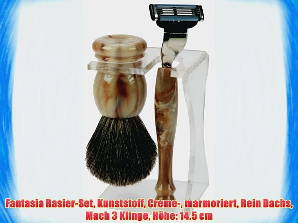 Fantasia Rasier-Set Kunststoff Creme- marmoriert Rein Dachs Mach 3 Klinge H?he: 14.5 cm