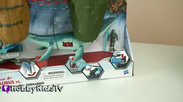 Jurassic World Dinosaur Mosasaurus + T-Rex Battle! Toy Eats Man Box Open, Review HobbyKidsTV