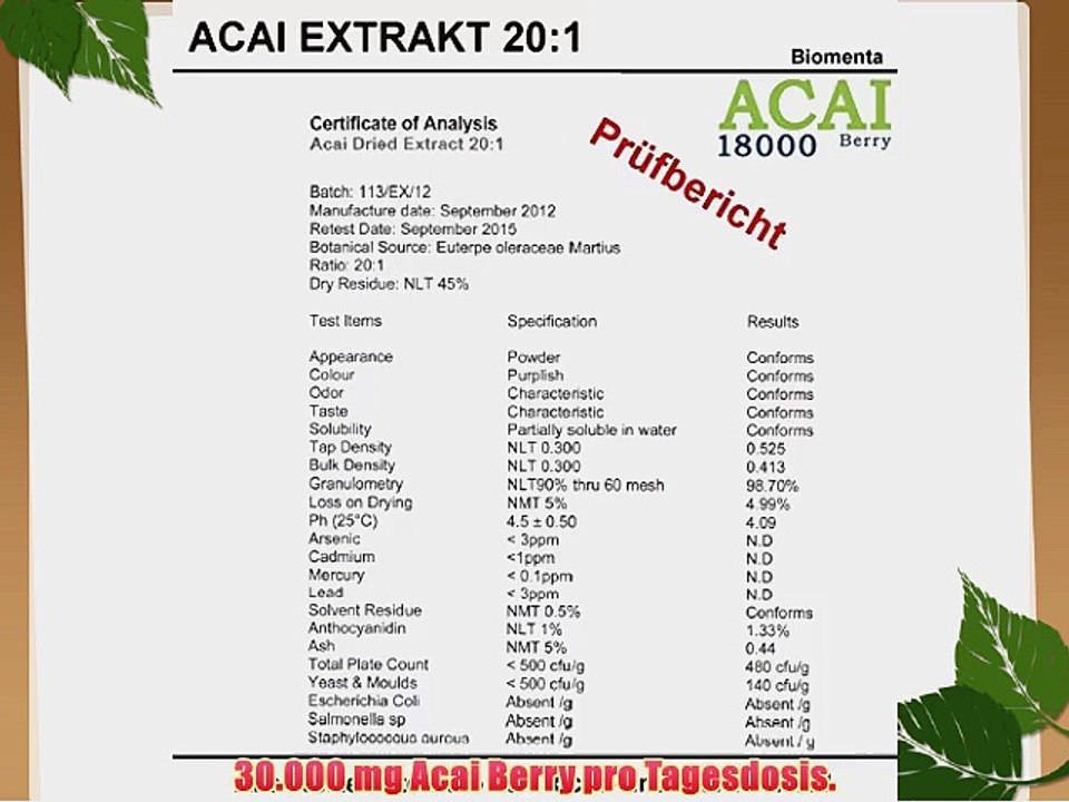 ACAI Beere 30000 - Ultra-Hochdosiert (50 Tage-Kur) - Brasilianischer Acai Berry Extrakt (150