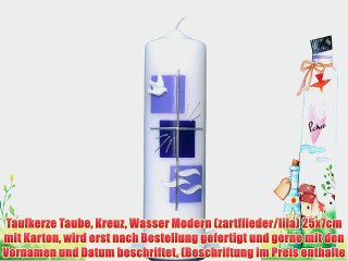 Taufkerze Taube Kreuz Wasser Modern (zartflieder/lila) 25x7cm mit Karton wird erst nach Bestellung