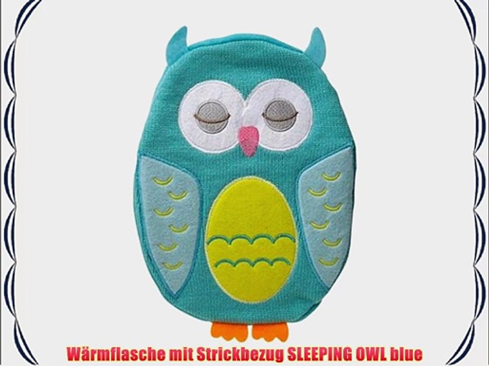 W?rmflasche mit Strickbezug SLEEPING OWL blue