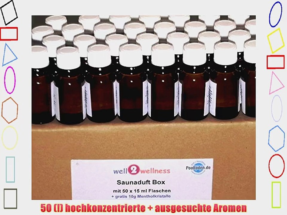 Saunaduft Box BIG / Saunaaufguss Set mit 50 x 15 ml Flaschen   gratis 10 g Mentholkristalle