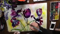 black tulips watercolour watercolor aquarelle demo mixed media