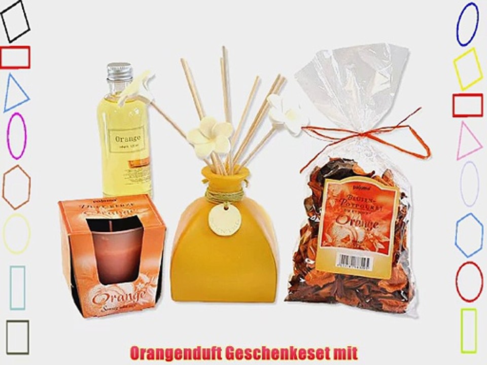 handverpacktes Dekogeschenke Set Raumdufttrio Orange inklusive Duft?ldiffusor Duftkerze und