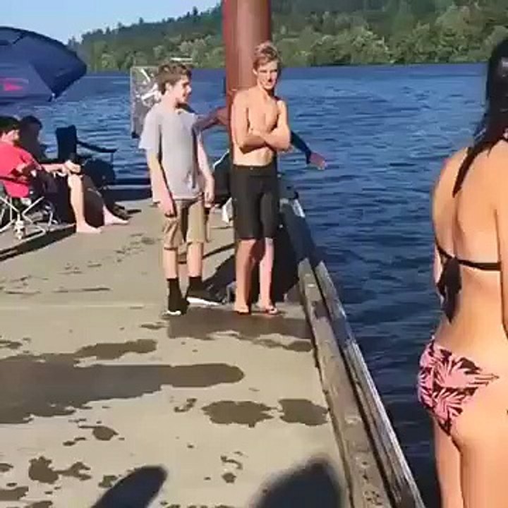 Gave No F*cks Dude RKO Girl Into The Water!