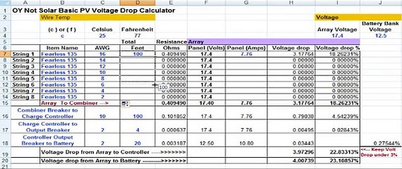 Solar Panel wire size and voltage drop calculations