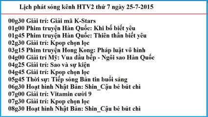 Lịch phát sóng kênh HTV2 thứ 7 ngày 25-7-2015